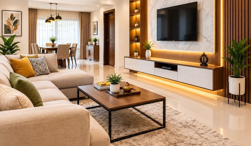 Customised home interior, exterior design, commercial interiors and hoarding board branding services in Coimbatore